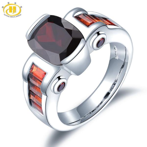 cluster rings hutang garnet wedding natural stone ring solid 925 sterling silver bezel setting fine gemstone jewelry for women girls, Golden;silver